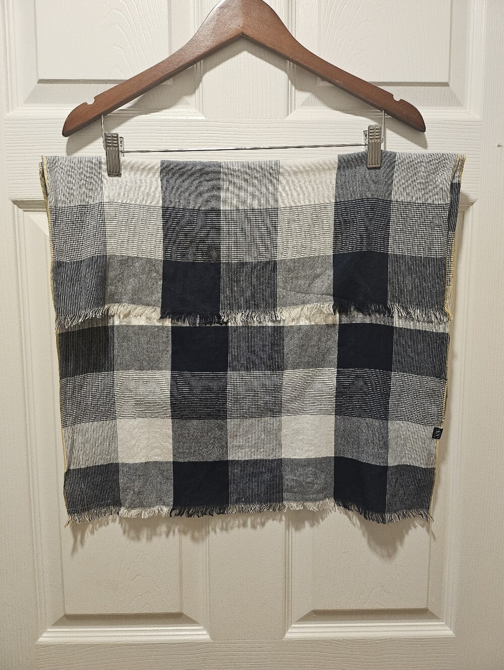 Armani Exchange Navy and White Plaid Scarf